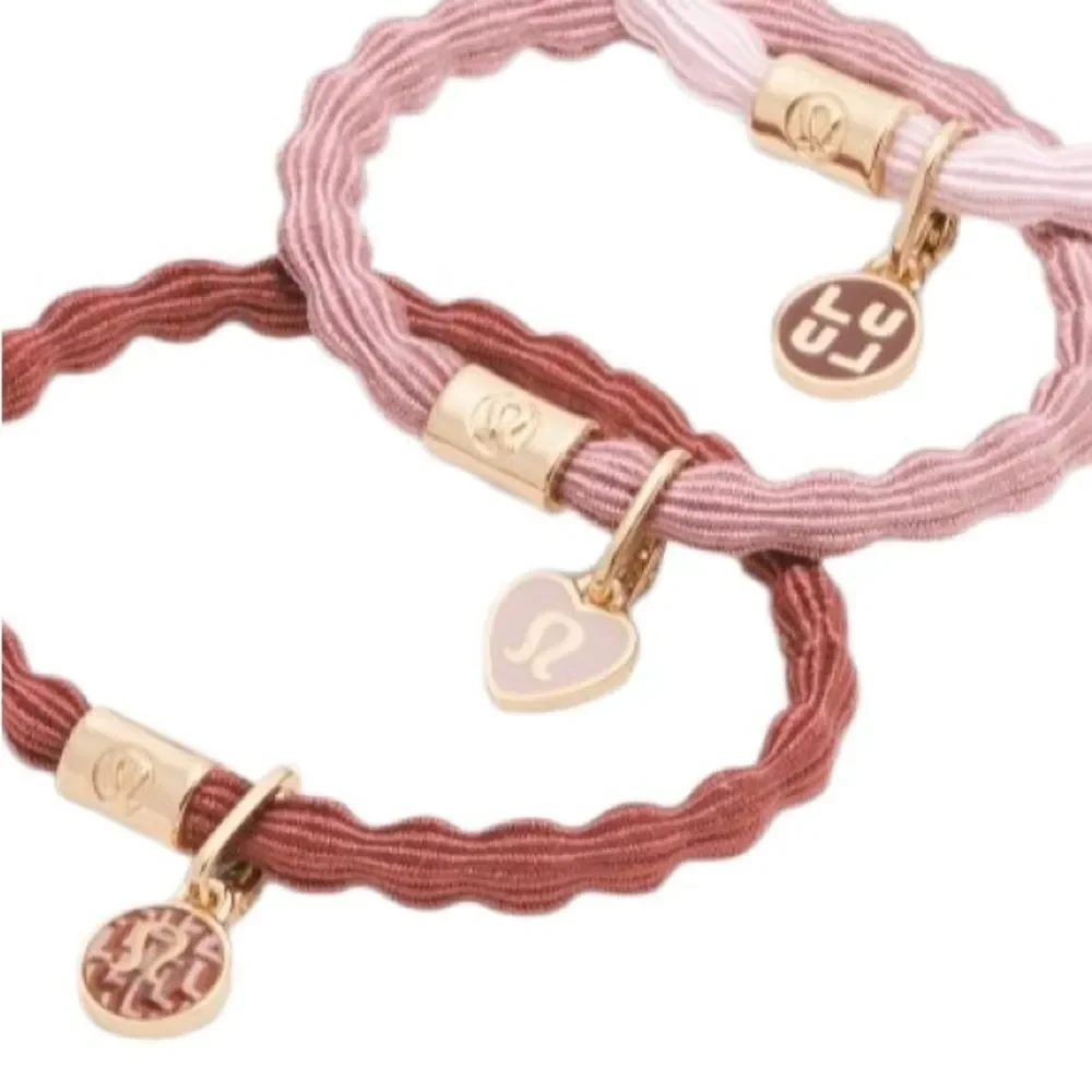 Lululemon Charm Hair Ties 3 Pack  Blissful Pink/Red Clay/Rockwood/Gold